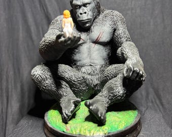 Giant Gorilla Holding Girl – 3D Printed Statue | Hand Painted or Unpainted | Monster Diorama Collectible