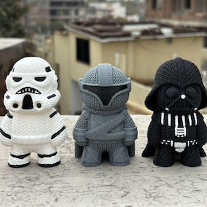 Knitted Style Star Wars Figures – Darth Vader, Mandalorian & Stormtrooper | 3D Printed PLA Collectibles | Geek Gift | Nerd Desk Decor