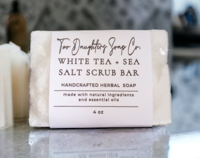 White Tea + Sea Salt Scrub Bar 2 or 4oz, Sea Salt Soap, Salt Bar, White Tea, Handcrafted Soaps