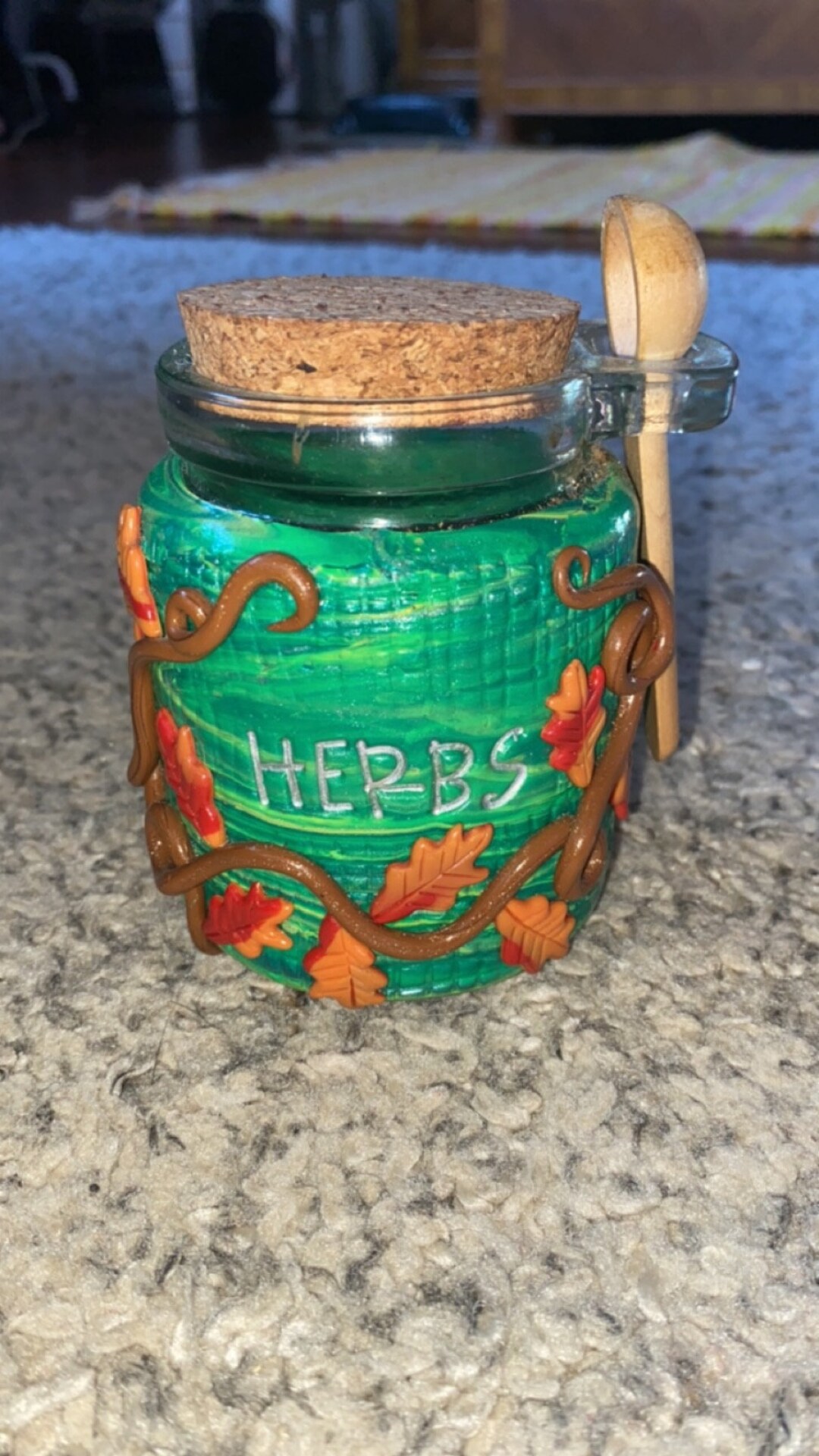 Glass With Clay Design Weed Jar, Cute Cannabis Stash Jar, Handmade