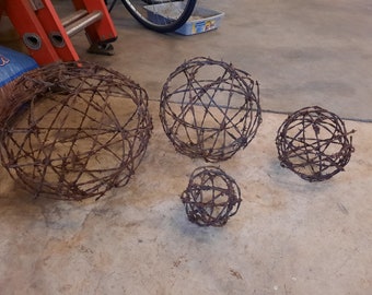 Authentic Rusted Barbed Wire Orb Sphere Ball