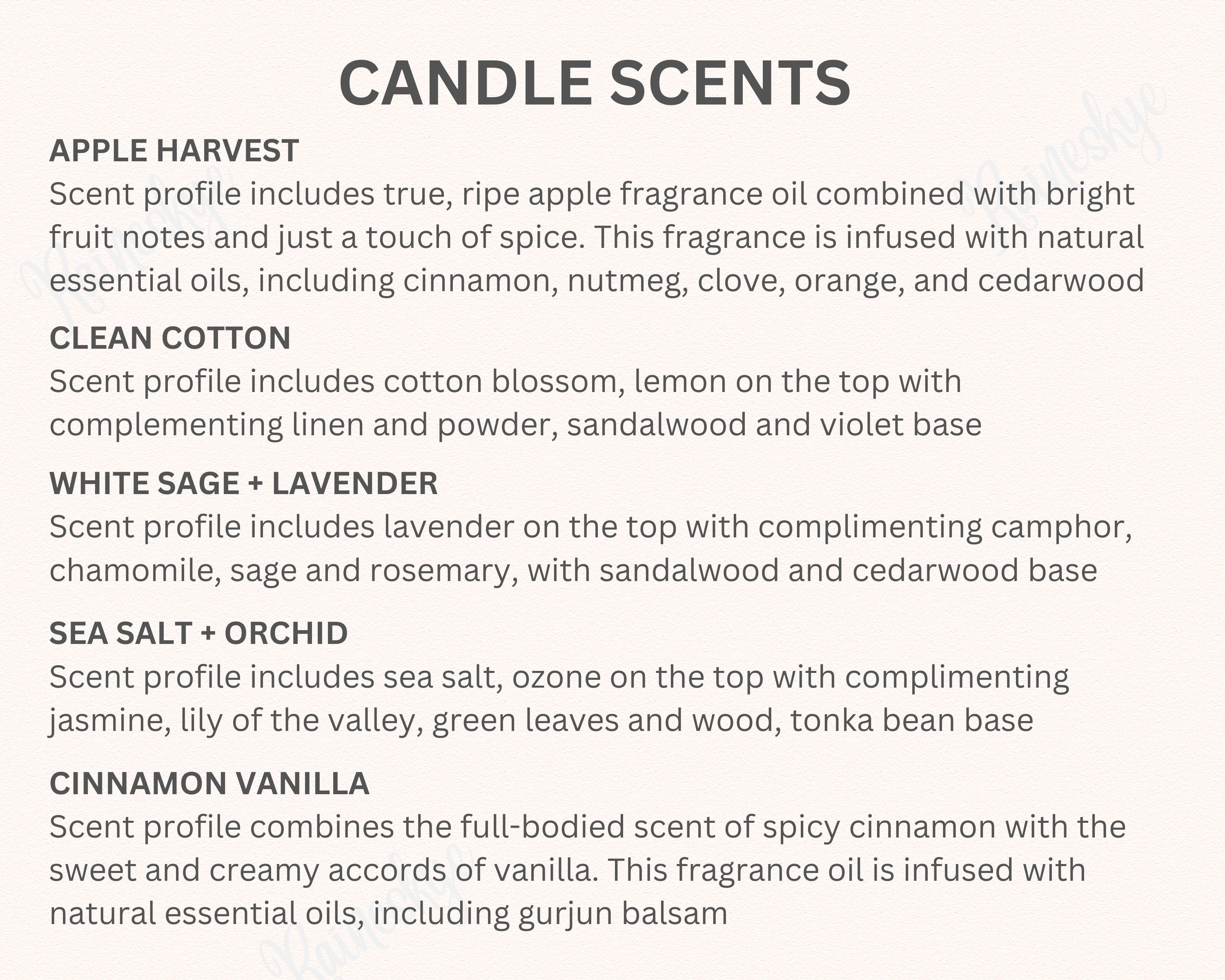 Scented Soy Candle 9oz Size Chart and Key Features, Candle Scent