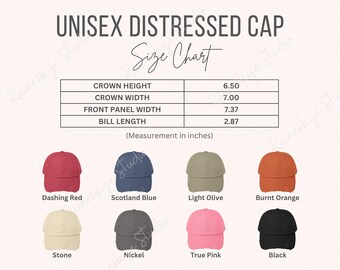 Unisex Distressed Cap Size Chart & Color Guide (Digital Download), District DT600 Unisex Cap, POD Etsy Seller Tool