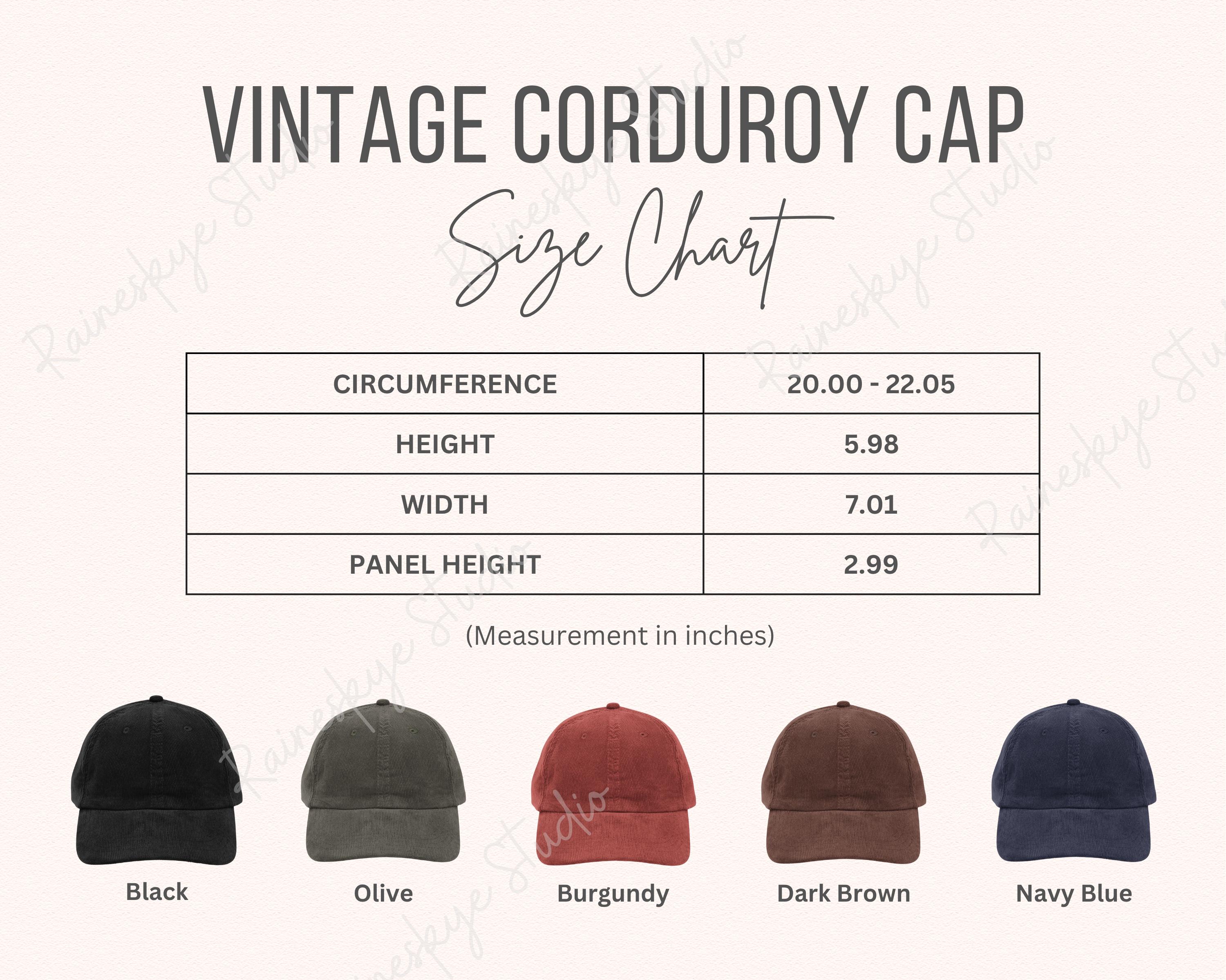 Vintage Corduroy Cap Size Chart Guide (digital Download), Big ...