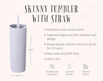 20 oz Skinny Tumbler Size Chart and Description Mockup, Maars Stainless Steel  Tumbler Mockup for Etsy Sellers