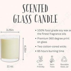 Tabela de tamanhos de vela de vidro perfumada de 11 onças e principais recursos, modelo de vela de boticário da Seventh Avenue, vela de soja premium, ferramentas de vendedor Etsy
