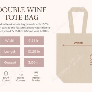 Puede incluir: Una bolsa de lona beige con asas marrones y un divisor marrón en el interior. La bolsa mide 9,25 pulgadas de ancho, 10,25 pulgadas de largo y 3 pulgadas de profundidad. La bolsa está hecha de 100% algodón y tiene esquinas reforzadas.