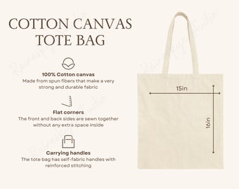 Cotton Canvas Tote Bag Size Chart and Features, Liberty Bags OAD113 Tote Mockup Size Guide, Etsy Seller POD Tools