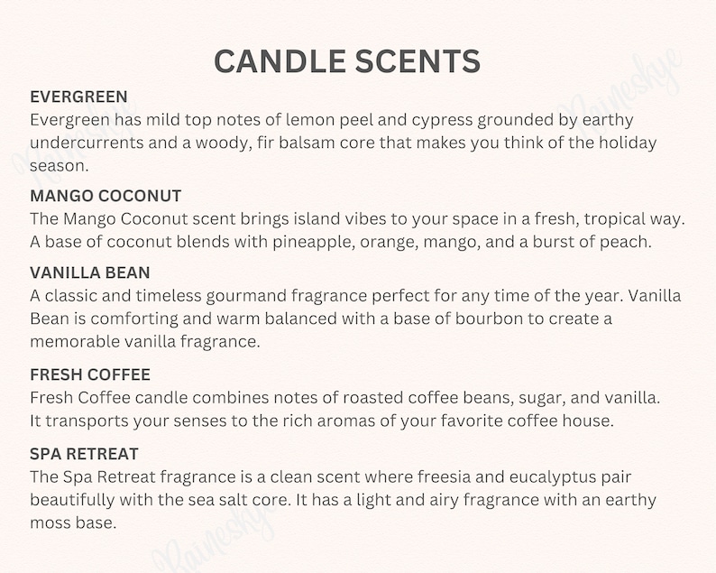 Tin Candle 4oz and 8oz Size Chart and Key Features, Candle Scent