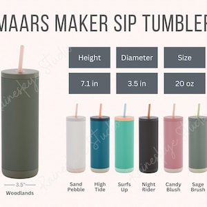 Puede incluir: Un conjunto de 10 vasos de acero inoxidable con varios colores y diseños. Los vasos tienen 18 cm de alto y 8,9 cm de diámetro. Tienen una capacidad de 591 ml. Los vasos están etiquetados con los siguientes nombres: Woodlands, Sand Pebble, High Tide, Surfs Up, Night Rider, Candy Blush, Sage Brush.
