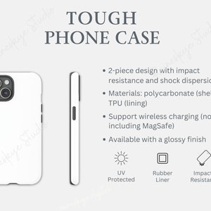 Tough Phone Case Mockup und Hauptmerkmale, Tough Phone Case mit glänzender Oberfläche, Dual Layer, Printify Tough Case generische Marke, Etsy-Verkäufer-Tools