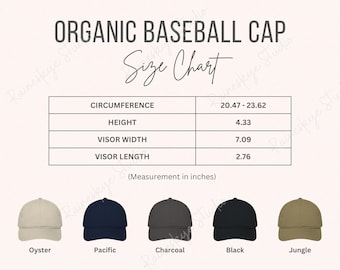 Organic Baseball Cap Size Chart & Color Guide (Digital Download), Econscious EC7000 Cap, POD Etsy Seller Tool