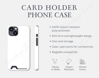 Card Holder Phone Case Key Features, Phone Case with Card Holder Mockup, MagSafe Slim Design Card Holder Phone Case Info, Etsy Seller Tools