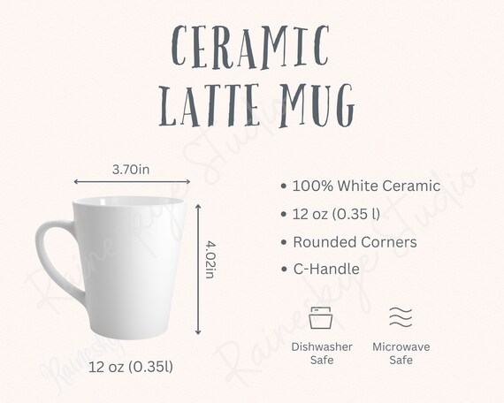 Ceramic Latte Mug Size Chart and Description, 12oz Cup Size Key Features,  Latte Coffee Mug Mockup, POD Etsy Seller Tools - Etsy