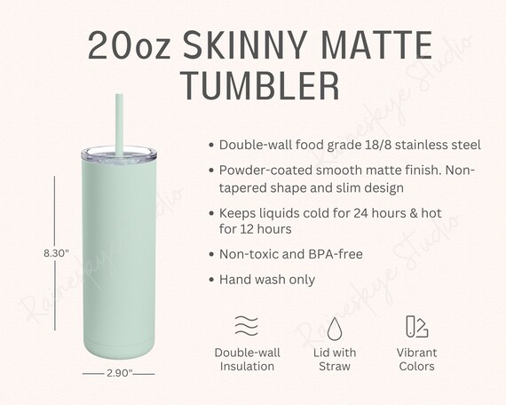Maars Maker Skinny Matte 20oz Tumbler Size Chart and Description, Skinny  Tumbler Mockup, Care Instructions , Tumbler Printify Listing Tool - Etsy