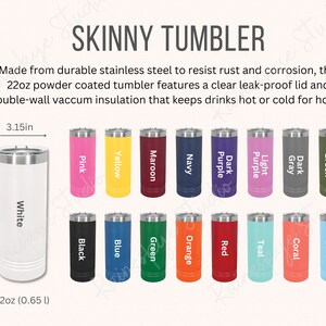 22oz Skinny Tumbler Color Guide and Size Chart, Polar Camel 22oz Stainless Steel  Tumbler Description Mockup, POD Etsy Seller Tools