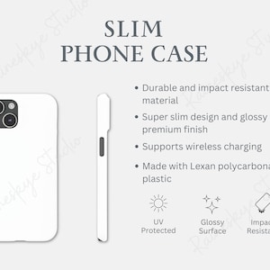 Slim Phone Case Mockup – Hauptmerkmale und Info-Chart, generisches robustes Markengehäuse, Slim Phone Case – Produktdetails, POD Etsy Verkäufertools