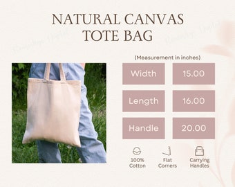 Canvas Tote Bag Size Chart, Liberty Bags OAD113 Tote Mockup Size Guide