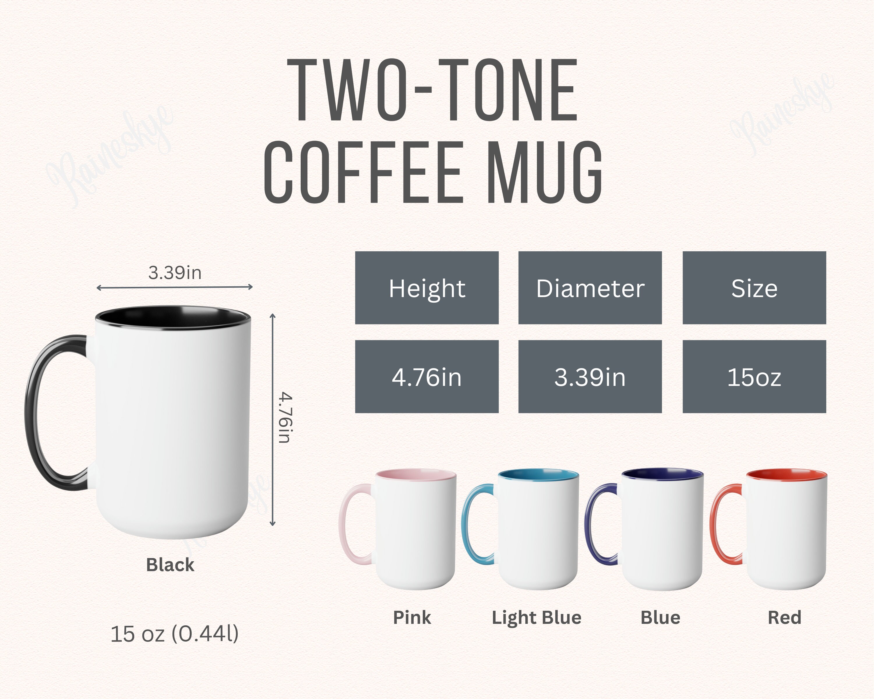 Twotone 15oz Coffee Mug Size Chart and Color Guide, Coffee Mug Size