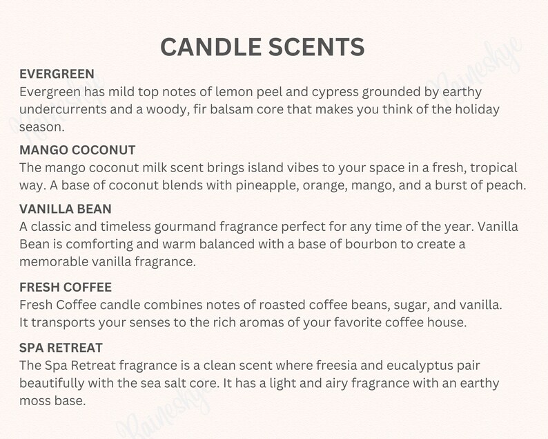 Tin Candle 4oz and 8oz Size Chart and Key Features, Candle Scent