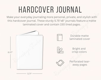 Hardcover Journal Size Chart and Key Features, Matte Finish Journal Size Chart, Printify Journal Mockup for Etsy Sellers, Etsy Seller Tools