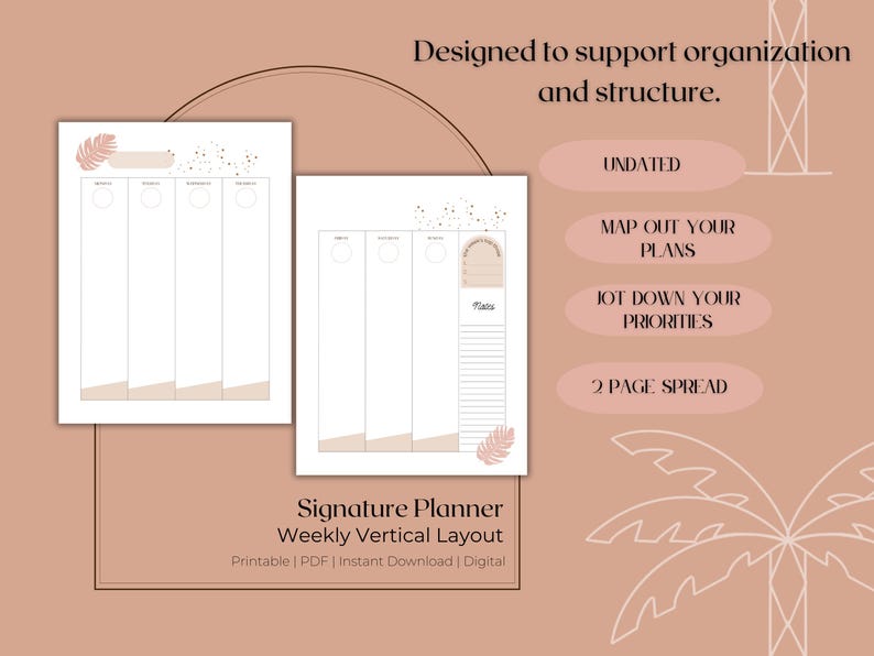 Vertical Weekly Planner Printable PDF: Monthly View, (A4, A5, US Letter ...