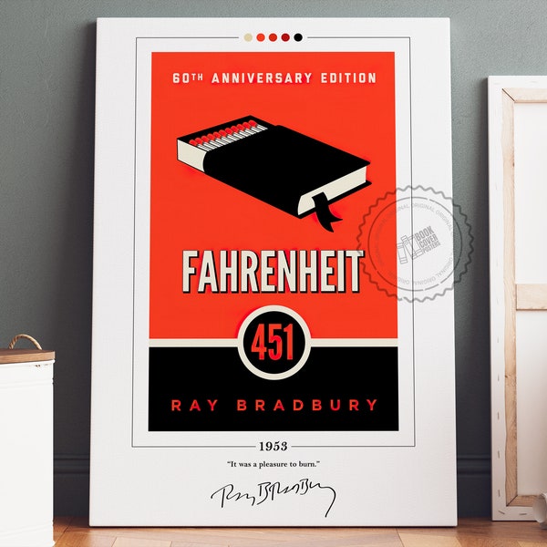 Fahrenheit 451 Book Cover Poster | Ray Bradbury, Fahrenheit 451 Poster, Fahrenheit 451 Print, Book Posters, Canvas Print, Book Lover Gift