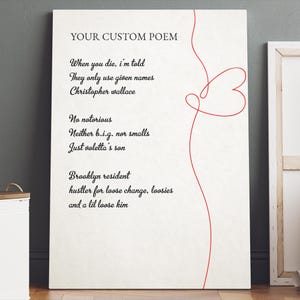 Commandez votre propre affiche de poème personnalisée, oeuvre d'art murale sur toile, affiches personnalisées de poèmes et de poésie, cadeau pour amateur de lecture, cadeaux littéraires, cadeaux livresques