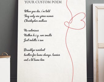 Solicita tu póster de poema personalizado, lienzo para pared, pósteres de poesía personalizados, regalo para amantes de los libros, regalos literarios, regalos para amantes de los libros.