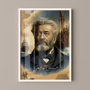 Jules Verne Poster Canvas | Jules Verne Canvas Wall Art, Jules Verne Print, Book Posters, Book Art, Book Lover Gift