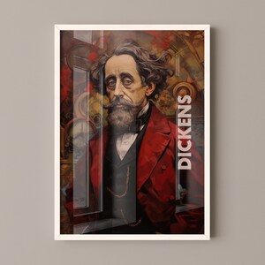 Charles Dickens Poster Canvas Wall Art, Book Lover Gifts, Gifts for Readers, Bookish Gifts, Bookworm Gifts, Library Decor