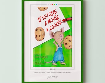 Póster de la portada del libro "Si le das una galleta a un ratón" / Laura Numeroff, póster de "Si le das una galleta a un ratón", póster de libro, arte del libro, regalo para amantes de los libros