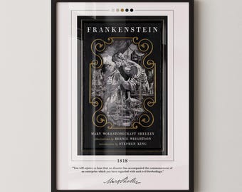 Frankenstein Book Cover Poster | Mary Shelley, Frankenstein Poster, Frankenstein Print, Book Posters, Canvas Wall Art, Book Lover Gift