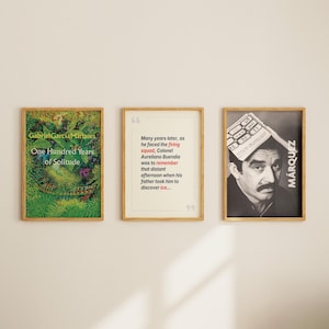 Gabriel Garcia Marquez&#39;s One Hundred Years of Solitude Book Cover Quote Portrait Poster Set of 3, Canvas Wall Art, Book Lover Gifts
