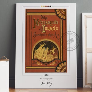 Il poster della copertina del libro dell'Isola Misteriosa / Jules Verne, Il poster dell'Isola Misteriosa, Poster di libri, Arte della parete su tela, Regalo per gli amanti dei libri