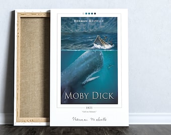 Moby Dick boekomslagposter | Herman Melville, Moby Dick Poster, Moby Dick Print, Boekposters, Canvas Wall Art, Boekkunst, Boekminnaar Cadeau