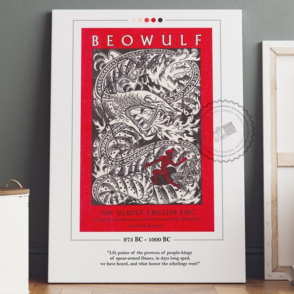 Beowulf Book Cover Poster | Beowulf Poster, Beowulf Print, Book Posters, Book Prints, Book Art, Beowulf Canvas Wall Art, Book Lover Gift