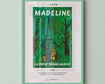 Madeline Book Cover Poster | Ludwig Bemelmans, Madeline Poster, Madeline Print, Book Posters, Canvas Wall Art, Book Art, Book Lover Gift