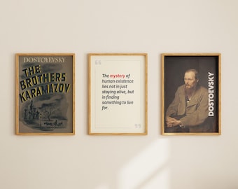 Fyodor Dostoevsky's The Brothers Karamazov Buch Cover Zitat Portrait Poster Set von 3, Leinwand Wandkunst, Geschenk für Buch-Liebhaber, Bibliothek Dekor