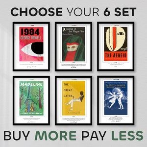 Choose Your Unframed Book Cover Posters Set of 6 | Book Posters, Book Prints, Canvas Wall Art, Book Art, Book Lover Gift, Bookish Gifts