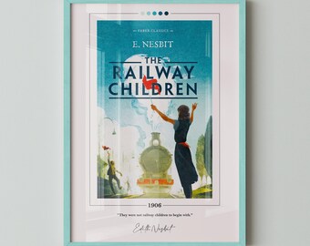 Póster de portada del libro "Los niños del ferrocarril" / E. Nesbit, póster de "Los niños del ferrocarril", pósteres de libros, arte literario, lienzo decorativo, regalo para amantes de la lectura