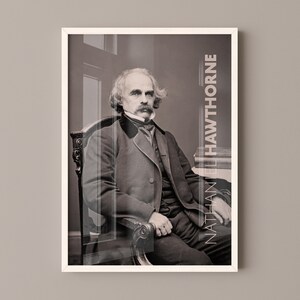 Nathaniel Hawthorne Poster Canvas Wall Art, Book Lover Gifts, Gifts for Readers, Bookish Gifts, Bookworm Gifts, Library Decor