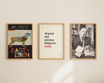 John Steinbeck's East of Eden Book Cover Quote Portrait Poster Set of 3, Canvas Wall Art, Book Lover Gifts, Library Decor