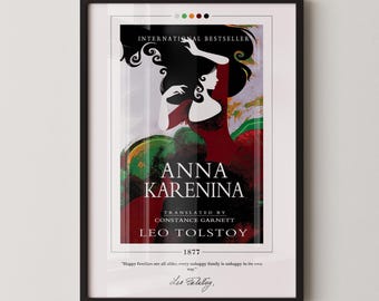 Póster de portada de Ana Karenina / León Tolstói, póster de Ana Karenina, impresión de Ana Karenina, pósteres de libros, arte mural en lienzo, regalo para amantes de la lectura