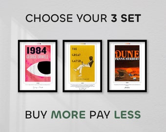 Choose Your Unframed Book Cover Posters Set of 3 | Book Posters, Book Prints, Canvas Wall Art, Book Art, Book Lover Gift, Bookish Gifts