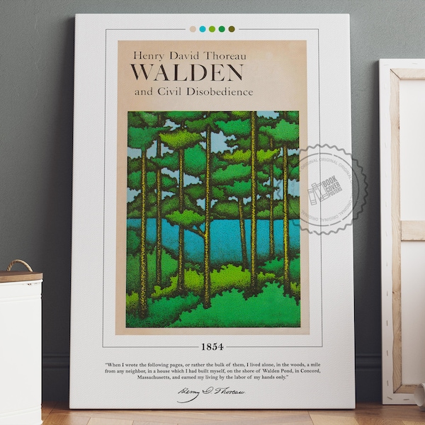 Poster di copertina del libro Walden / Henry David Thoreau, Poster di Walden, Stampa di Walden, Poster di libri, Arte della parete su tela, Arte del libro, Regalo per gli amanti dei libri