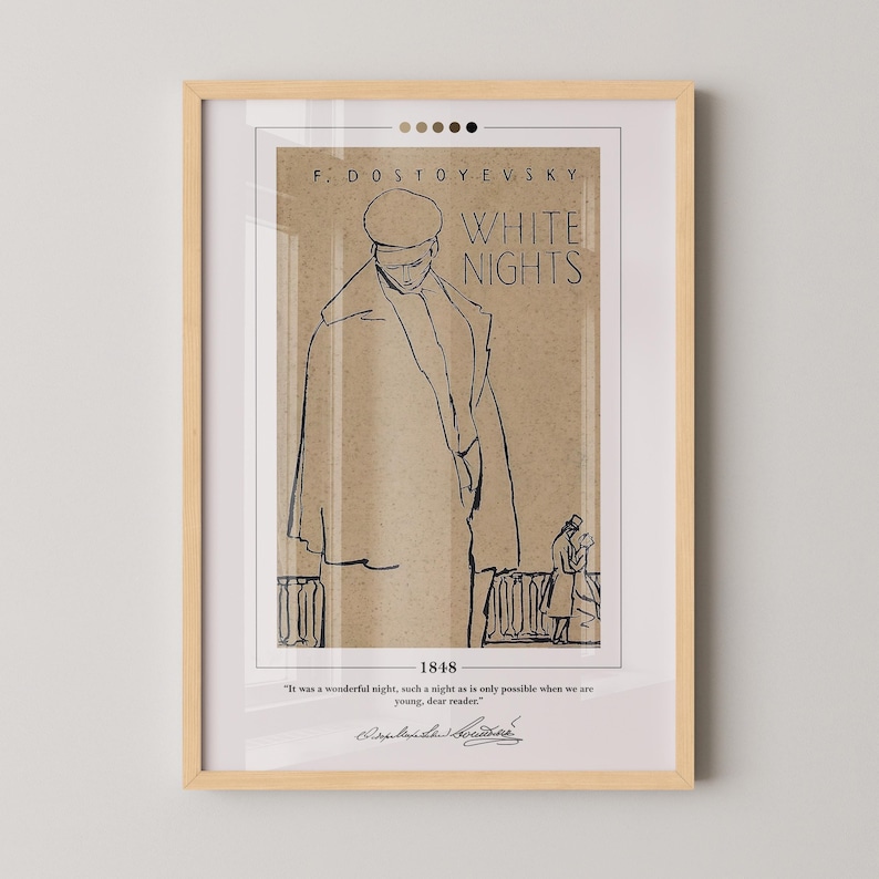 White Nights Buch Cover Poster | Fyodor Dostojewski, Weiße Nächte Poster, Weiße Nächte Druck, Buch Poster, Leinwand Wandkunst, Geschenk für Buchliebhaber Bild 1