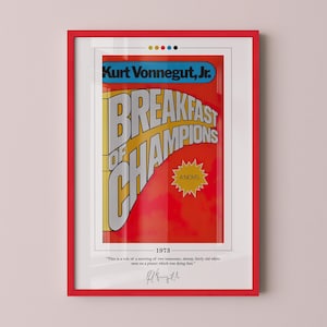 Capa do pôster do livro &quot;Café da Manhã dos Campeões&quot; | Kurt Vonnegut, pôster &quot;Café da Manhã dos Campeões&quot;, pôsteres de livros, arte em tela, presente para amantes de livros