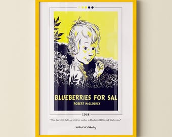 Heidelbeeren für Sal Buchcover Poster | Robert McCloskey, Blaubeeren für Sal Poster, Buch Poster, Leinwand Wandkunst, Geschenk für Buchliebhaber