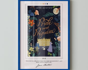 Pride and Prejudice Book Cover Poster | Jane Austen, Pride and Prejudice Poster, Book Posters, Canvas Wall Art, Book Art, Book Lover Gift